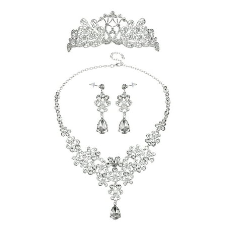 Crystal Wedding Crown Necklace Earrings Kit Bridal Tiara Jewelry Set Crystal Wedding Crown Necklace Earrings Kit Bridal Tiara Jewelry Set